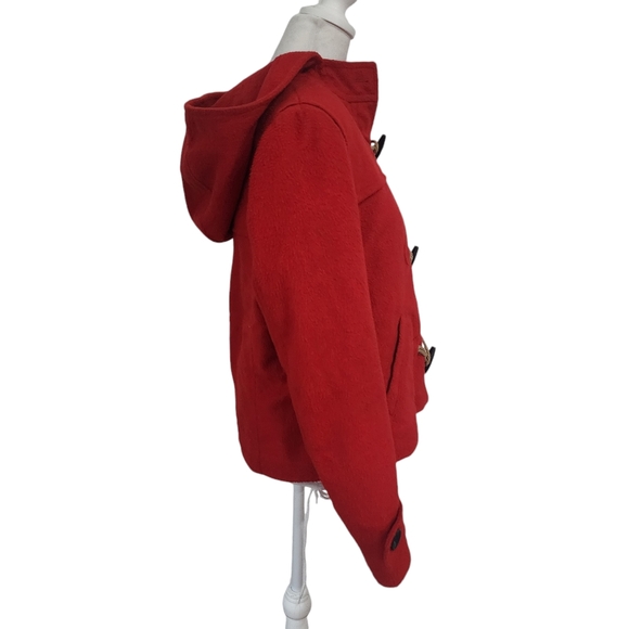 Anthropologie | Hinge Red Toggle Wool Blend Hooded Coat Jacket - Picture 5 of 9